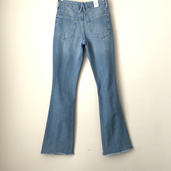 Good American Jeans Size 4 Blue Indigo129 Distressed Busted Knee Bootcut - Picture 3 of 12